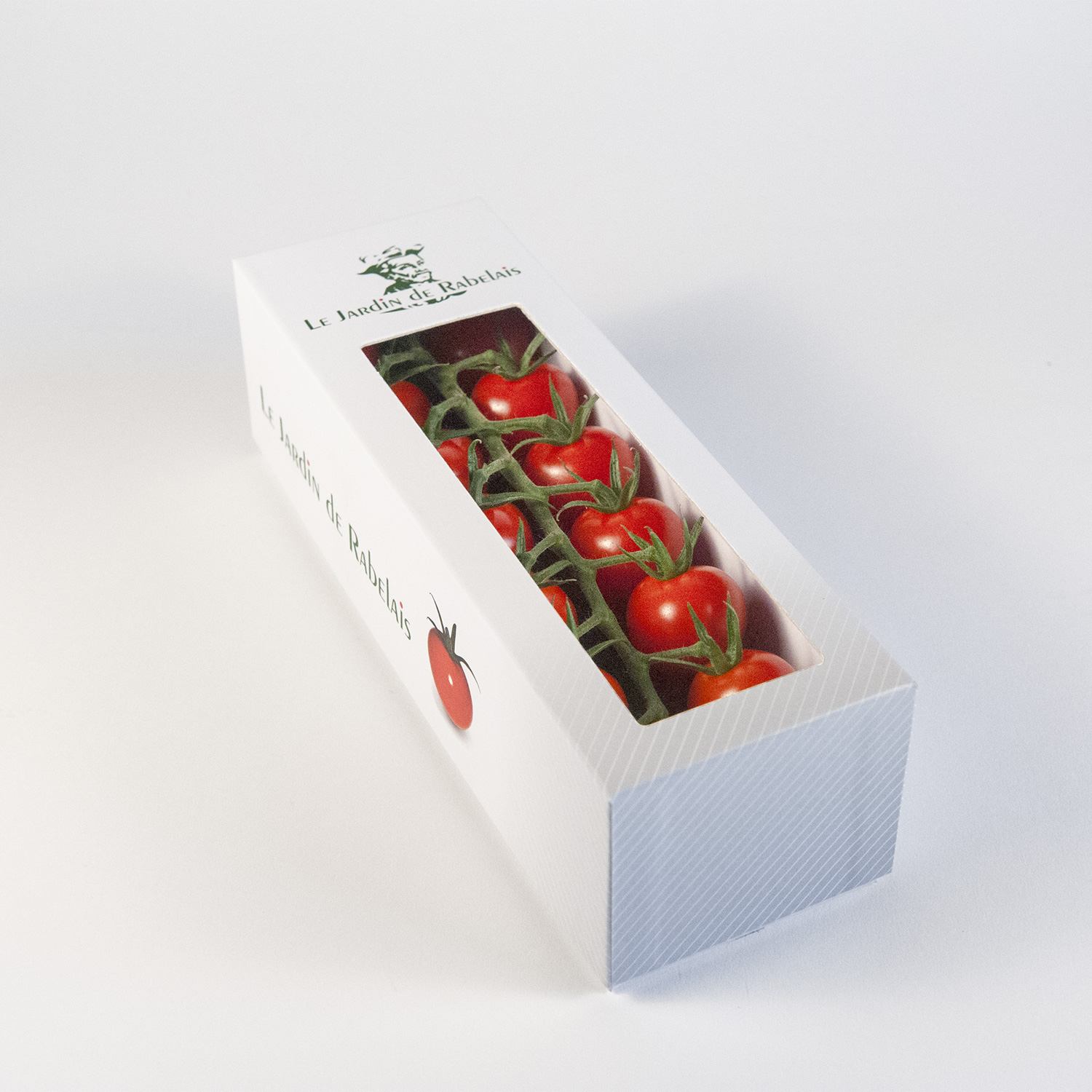 219 Consulting, agence de communication à Tours est le créateur du packaging Coffret pour les tomates grappes du Jardin de Rabelais.
